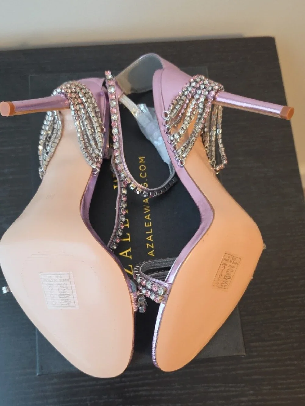 Azalea Wang Jasime Pink Rhinestone Ankle-Strap Heels - Picture 6 of 9